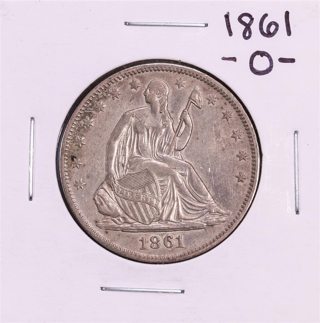 1861-O Seated Liberty Half Dollar Coin: One 1861-O Seated Liberty Half Dollar Coin.