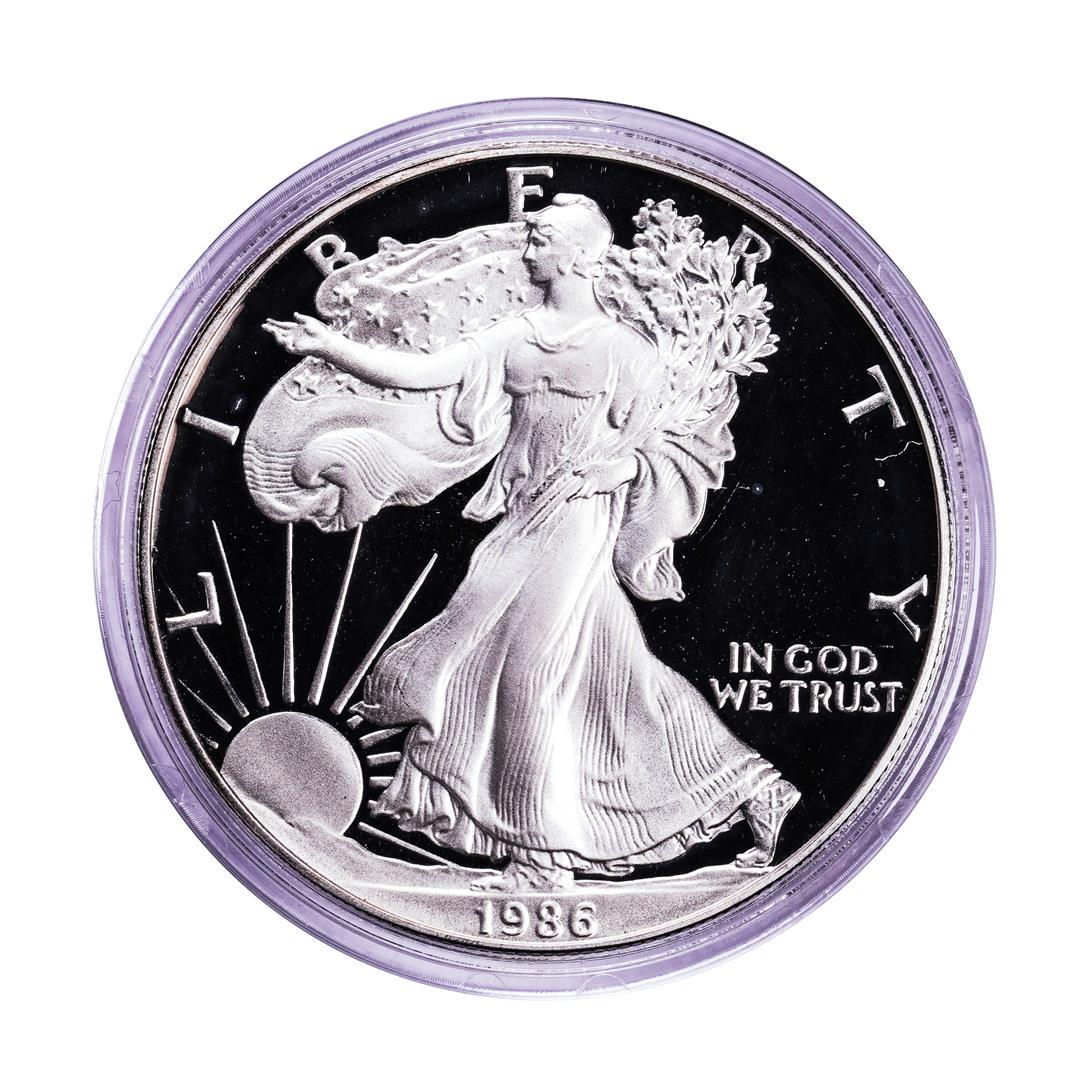 1986-S Proof $1 American Silver Eagle Coin: One 1986-S Proof $1 American Silver Eagle Coin.