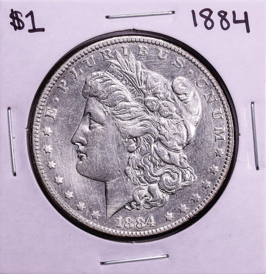 1884 $1 Morgan Silver Dollar Coin: One 1884 $1 Morgan Silver Dollar Coin.