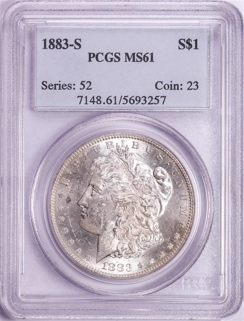1883-S $1 Morgan Silver Dollar Coin PCGS MS61: One 1883-S $1 Morgan Silver Dollar Coin PCGS MS61. PCGS Graded.