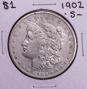 1902-S $1 Morgan Silver Dollar Coin: One 1902-S $1 Morgan Silver Dollar Coin.