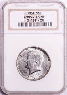 1964 Kennedy Half Dollar Coin NGC Sample FA Slab: One 1964 Kennedy Half Dollar Coin NGC Sample FA Slab. NGC Certified.