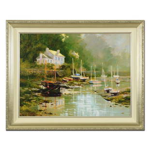 Simandle, Marilyn "Pont Aven" Limited Edition Giclee On Board: "Pont Aven" is a limited edition giclee on canvas by Marilyn Simandle, numbered 70/195 and hand signed by the artist. This piece comes framed. Includes Letter of Authenticity. Measures approx. 49.5"