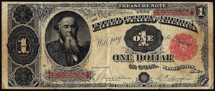 1891 $1 Stanton Treasury Note: One 1891 $1 Stanton Treasury Note.