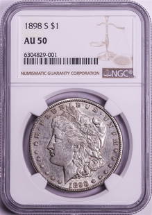 1898-S $1 Morgan Silver Dollar Coin NGC AU50: One 1898-S $1 Morgan Silver Dollar Coin NGC AU50. NGC Certified.