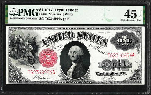 1917 $1 Legal Tender Note Fr.39 PMG Extremely Fine 45EPQ: One 1917 $1 Legal Tender Note Fr.39 PMG Extremely Fine 45EPQ. PMG Certified.