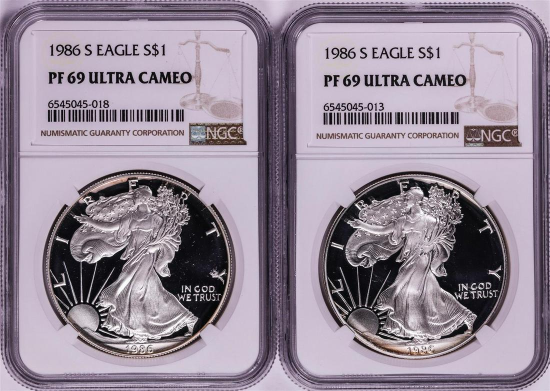 Lot of 1986-S $1 Proof American Silver Eagle Coins NGC PF69 Ultra Cameo: One Lot of 1986-S $1 Proof American Silver Eagle Coins NGC PF69 Ultra Cameo. NGC Certified.