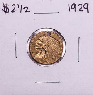 1929 $2 1/2 Indian Head Quarter Eagle Gold Coin Holed: One 1929 $2 1/2 Indian Head Quarter Eagle Gold Coin Holed.