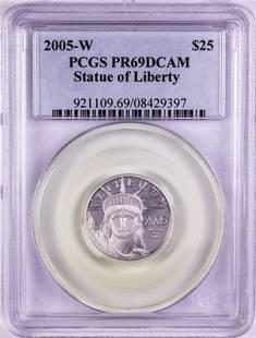 2005-W $25 Platinum American Eagle Coin PCGS PR69DCAM: One 2005-W $25 Platinum American Eagle Coin PCGS PR69DCAM. PCGS Graded.