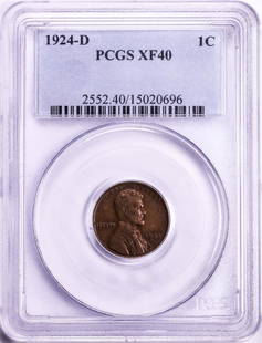 1924-D Lincoln Wheat Cent Coin PCGS XF40: One 1924-D Lincoln Wheat Cent Coin PCGS XF40. PCGS Graded.