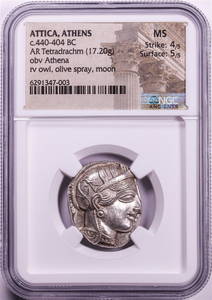 Attica Athens Greece 440-404 BC Tetradrachm Athena Owl Ancient Coin NGC Choice MS