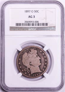 1897-O Barber Half Dollar Coin NGC AG3: One 1897-O Barber Half Dollar Coin NGC AG3. NGC Certified.
