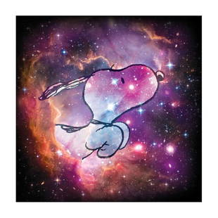 Peanuts "Reach For The Stars" Limited Edition Giclee On Canvas: A beautiful edition combining the artwork of Schulz, with an official photograph from the NASA archives. Credited University of Wisconsin. You won't be able to stop looking at this stunning piece