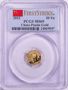 2012 China 20 Yuan 1/20oz Gold Panda Coin PCGS MS69 First Strike: One 2012 China 20 Yuan 1/20oz Gold Panda Coin PCGS MS69 First Strike. PCGS Graded.