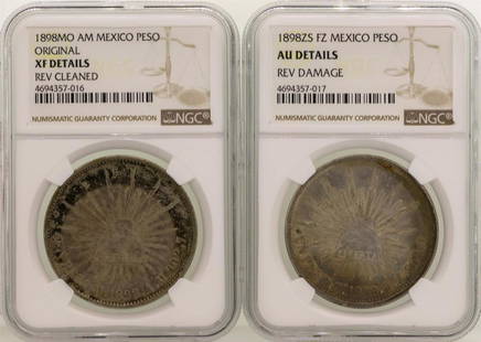Lot of (2) 1898 Mexico Pesos Silver Coins NGC Graded: One Lot of (2) 1898 Mexico Pesos Silver Coins NGC Graded. NGC Certified.