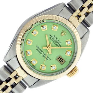 Rolex Ladies Two Tone Diamond Oyster Perpetual Datejust With Rolex Box And Booklets: One Ladies Pre Owned Two Tone Rolex Datejust Polished, Serviced & Electronically Tested, Rolex Yellow Gold & Stainless Steel Case: 26mm, Rolex Yellow Gold Crown, Rolex Bezel: Yellow Gold Fluted