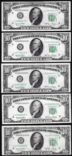 Lot of (5) 1950 $10 Federal Reserve Notes St. Louis: One Lot of (5) 1950 $10 Federal Reserve Notes St. Louis.