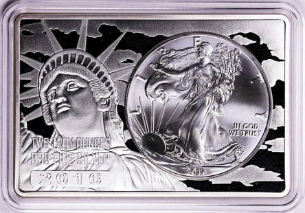 2016 $1 American Silver Eagle Coin & 2oz Silver Bar Set: One 2016 $1 American Silver Eagle Coin & 2oz Silver Bar Set.