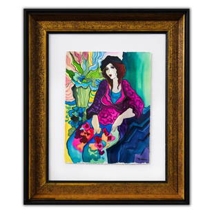 Patricia Govezensky "Marcia" Original Watercolor On Paper: "Marcia" is an original painting watercolor on paper by Patricia Govezensky. Hand Signed by the artist, this piece comes framed and with a letter of authenticity. Measures approximately 26" x 22"