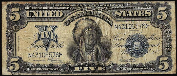 1899 $5 Indian Chief Silver Certificate Note