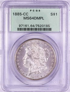 1885-CC $1 Morgan Silver Dollar Coin PCGS MS64DMPL Old Green Holder