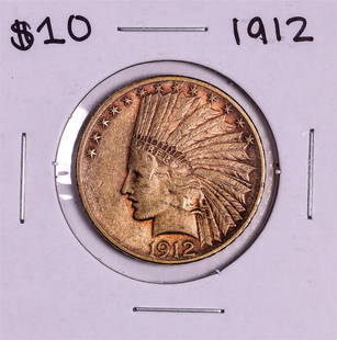 1912 $10 Indian Head Eagle Gold Coin: One 1912 $10 Indian Head Eagle Gold Coin.