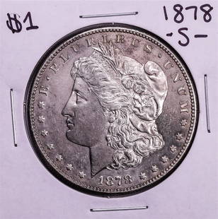 1878-S $1 Morgan Silver Dollar Coin: One 1878-S $1 Morgan Silver Dollar Coin.