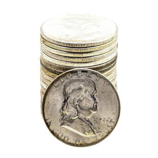 Roll of (20) Brilliant Uncirculated 1955 Franklin Half Dollar Coins: One Roll of (20) Brilliant Uncirculated 1955 Franklin Half Dollar Coins.