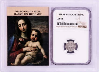 1558 KB Hungary Denar 'Madonna and Child' Coin NGC XF45 w/ Story Box: One 1558 KB Hungary Denar 'Madonna and Child' Coin NGC XF45 w/ Story Box. NGC Certified.