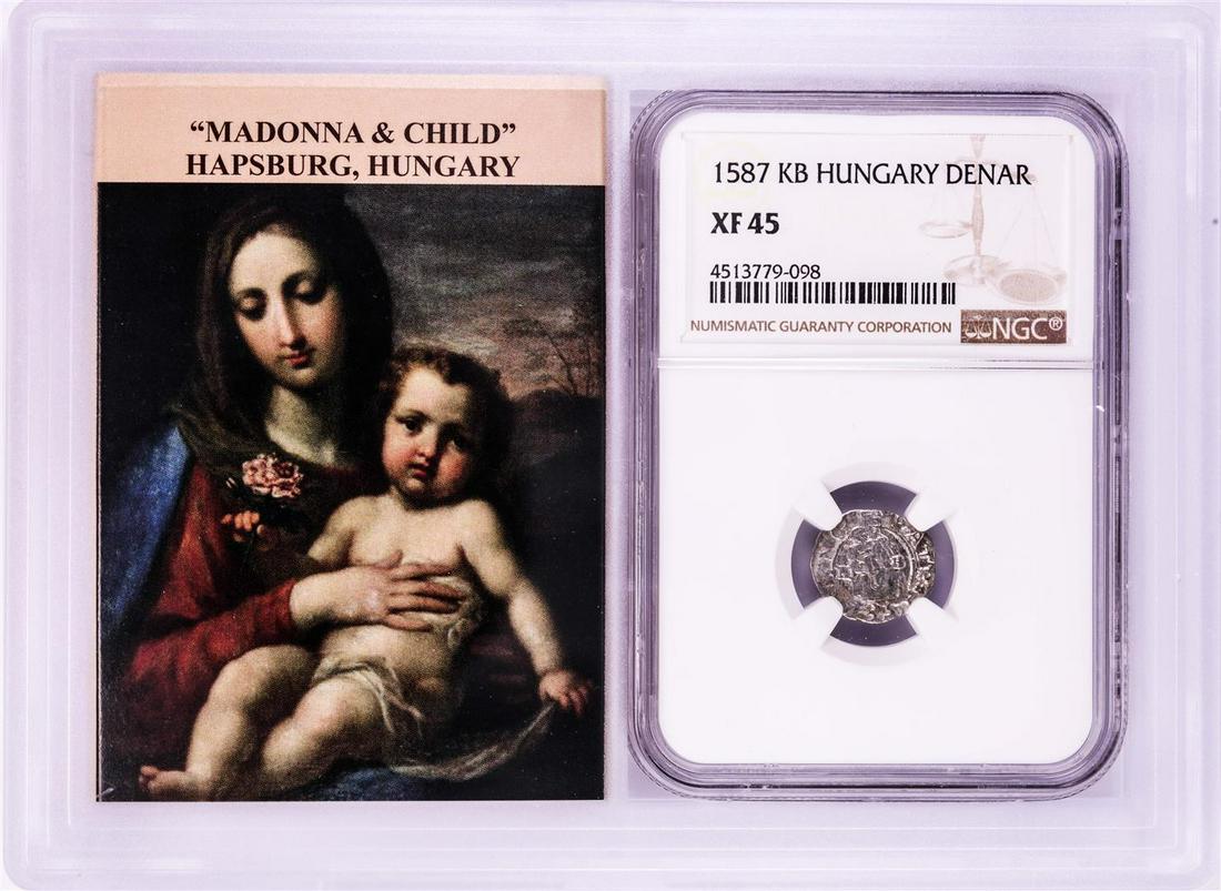 1587 KB Hungary Denar 'Madonna and Child' Coin NGC XF45 w/ Story Box: One 1587 KB Hungary Denar 'Madonna and Child' Coin NGC XF45 w/ Story Box. NGC Certified.