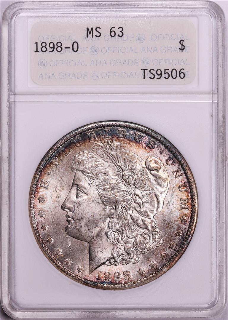 1898-O $1 Morgan Silver Dollar Coin ANACS MS63 Old Soap Box Holder: One 1898-O $1 Morgan Silver Dollar Coin ANACS MS63 Old Soap Box Holder. ANACS Certified.