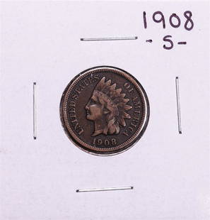 1908-S Indian Head Cent Coin: One 1908-S Indian Head Cent Coin.