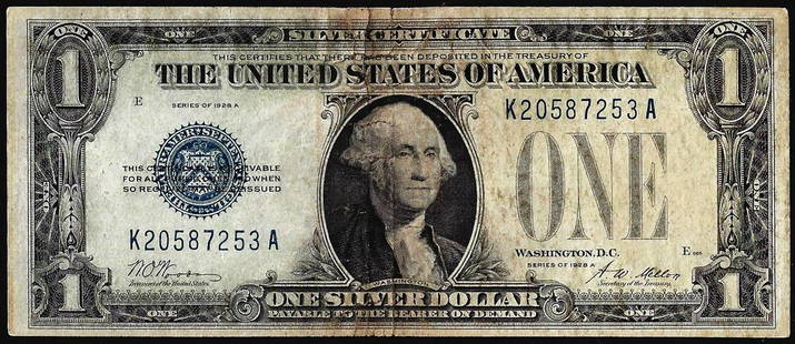 1928A $1 Funnyback Silver Certificate Note: One 1928A $1 Funnyback Silver Certificate Note.