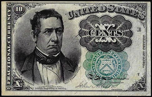 1874 Fifth Issue Ten Cents Fractional Currency Note: One 1874 Fifth Issue Ten Cents Fractional Currency Note.