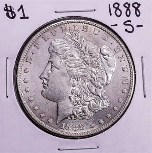 1888-S $1 Morgan Silver Dollar Coin: One 1888-S $1 Morgan Silver Dollar Coin.