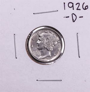 1926-D Mercury Dime Coin: One 1926-D Mercury Dime Coin.