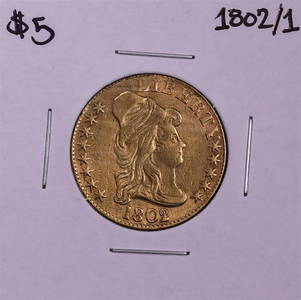 1802/1 $5 Draped Bust Half Eagle Gold Coin