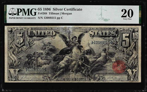 1896 $5 Educational Silver Certificate Note Fr.268 PMG Very Fine 20
