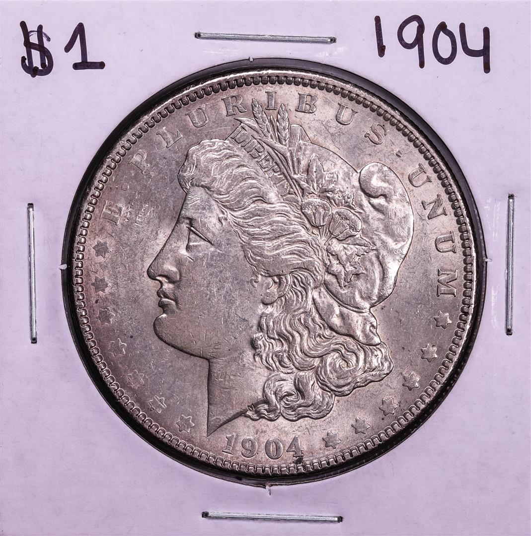 1904 $1 Morgan Silver Dollar Coin: One 1904 $1 Morgan Silver Dollar Coin.