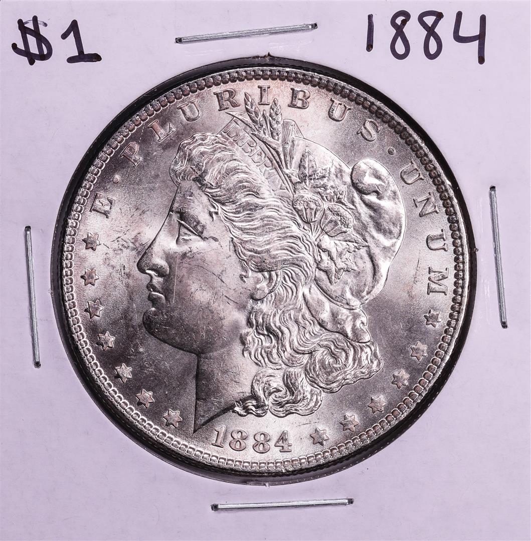 1884 $1 Morgan Silver Dollar Coin: One 1884 $1 Morgan Silver Dollar Coin.