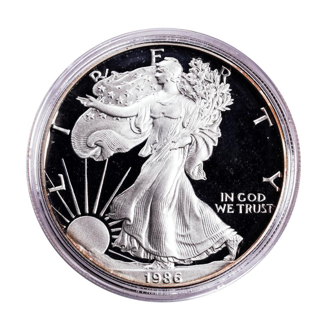 1986-S $1 Proof American Silver Eagle Coin: One 1986-S $1 Proof American Silver Eagle Coin.