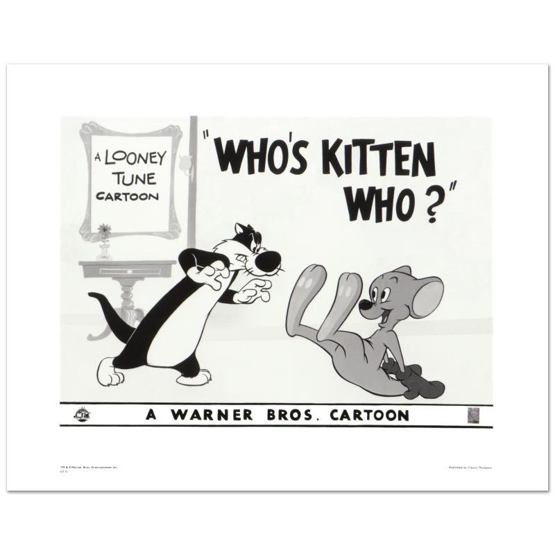 Looney Tunes "Who'S Kitten Who?" Limited Edition Giclee On Paper: "Who's Kitten Who?" is a limited edition giclee on paper from Warner Bros., numbered with hologram seal of Authenticity. This image was originally used as a "lobby card" displayed in theater lobbies t