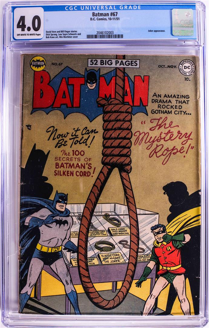 D.C. Comics Batman #67 Comic Book 10-11/51 CGC 4.0 Joker Appearance: One D.C. Comics Batman #67 Comic Book 10-11/51 CGC 4.0 Joker Appearance. CGC Graded.