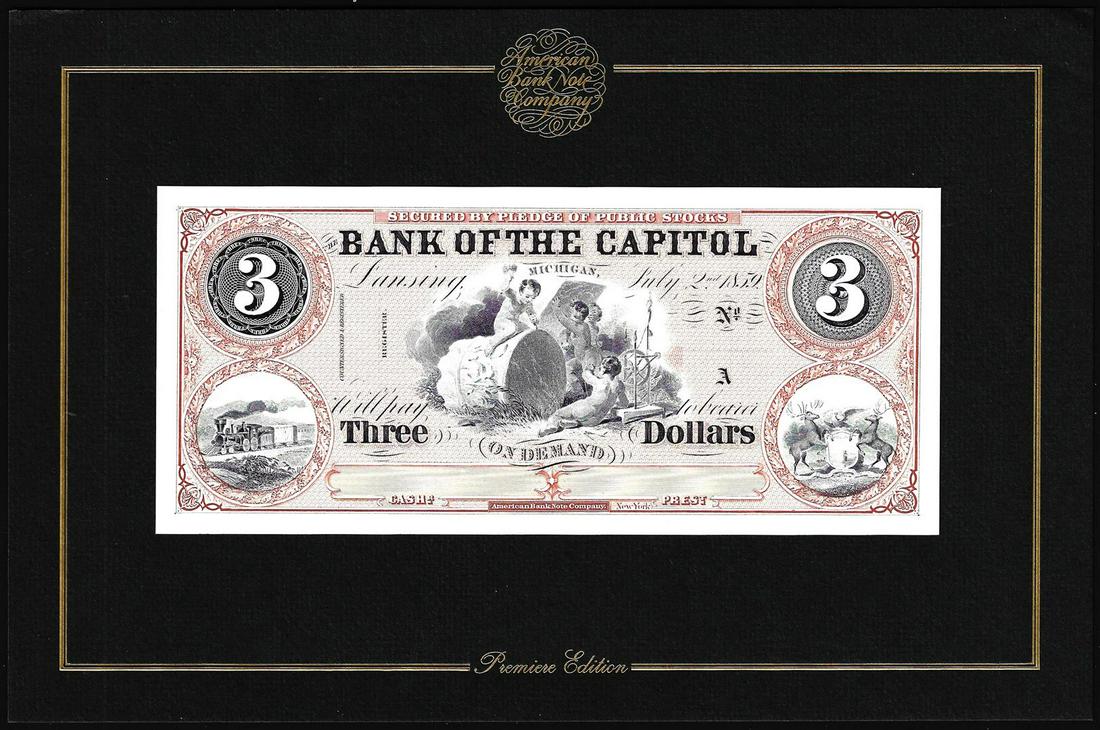 1994 American Bank Note Company Intaglio Print Bank of the Capitol Lansing, MI: One 1994 American Bank Note Company Intaglio Print Bank of the Capitol Lansing, MI.