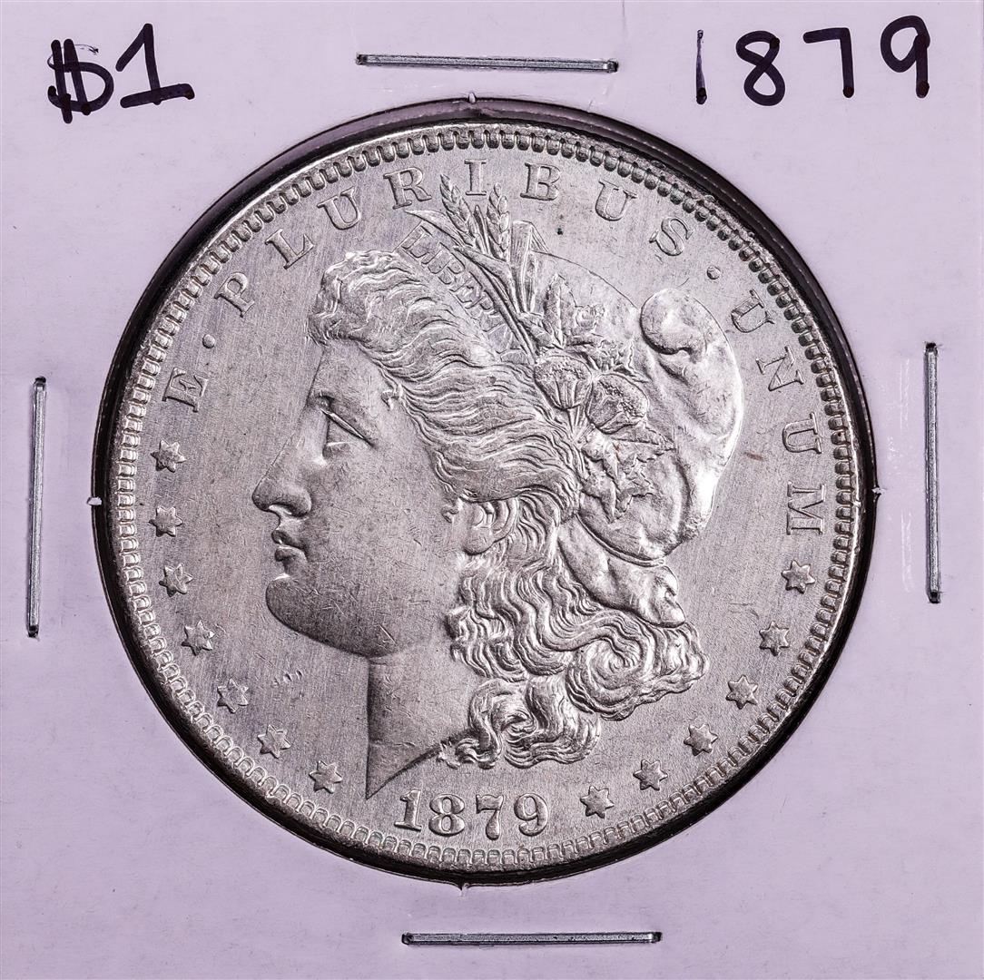 1879 $1 Morgan Silver Dollar Coin: One 1879 $1 Morgan Silver Dollar Coin.