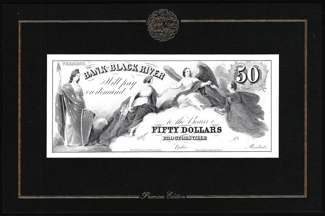 1994 American Bank Note Company Intaglio Print Bank of Black River Proctorsville, VT: One 1994 American Bank Note Company Intaglio Print Bank of Black River Proctorsville, VT.