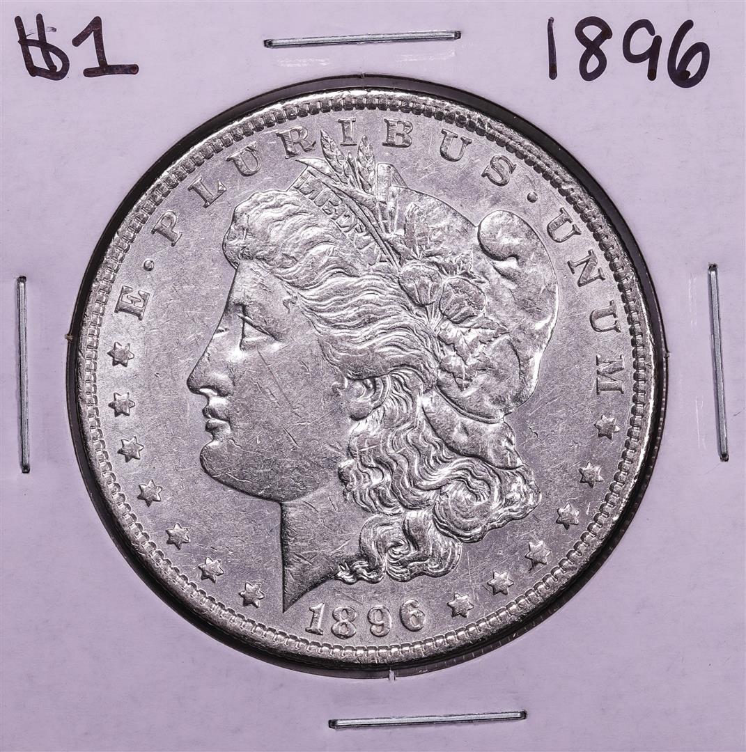 1896 $1 Morgan Silver Dollar Coin: One 1896 $1 Morgan Silver Dollar Coin.