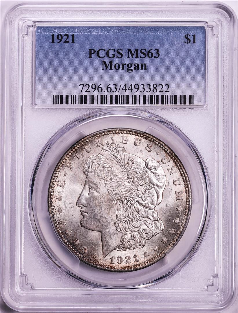 1921 $1 Morgan Silver Dollar Coin PCGS MS63: One 1921 $1 Morgan Silver Dollar Coin PCGS MS63. PCGS Graded.