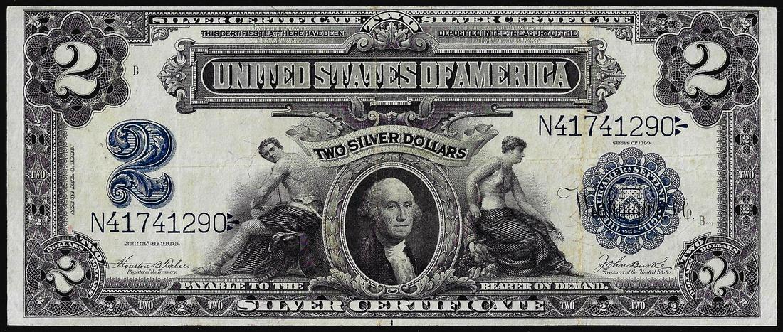 1899 $2 Mini-Porthole Silver Certificate Note: One 1899 $2 Mini-Porthole Silver Certificate Note.