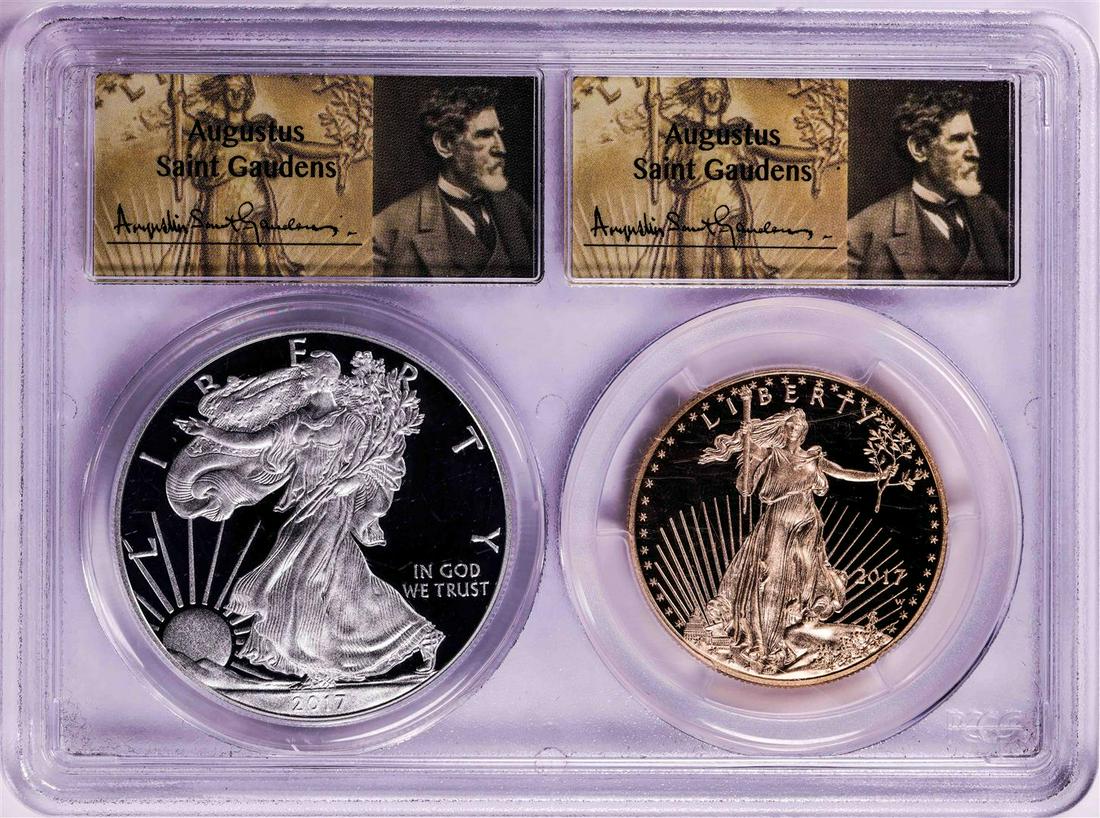 2017-W Proof American Silver & Gold Eagle Coin Set PCGS PR70DCAM First Strike Signed: One 2017-W Proof American Silver & Gold Eagle Coin Set PCGS PR70DCAM First Strike Signed. PCGS Graded.